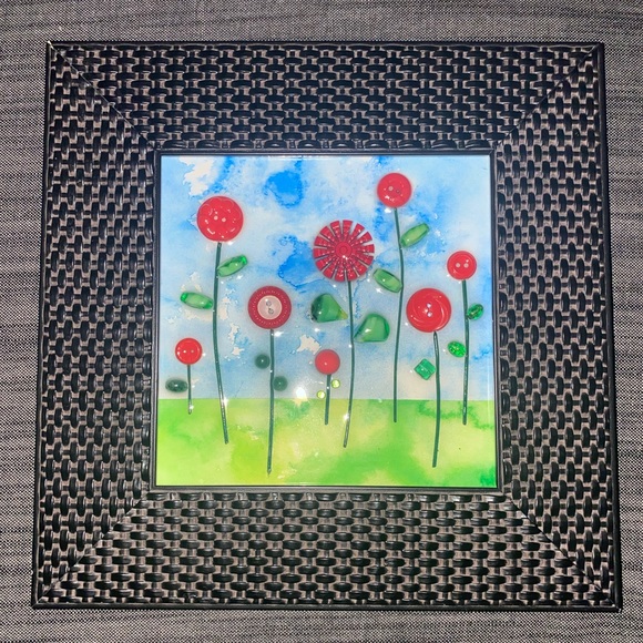 Kim Amati Original Button Flower Garden Mixed Media‎ Framed Art - Picture 2 of 6